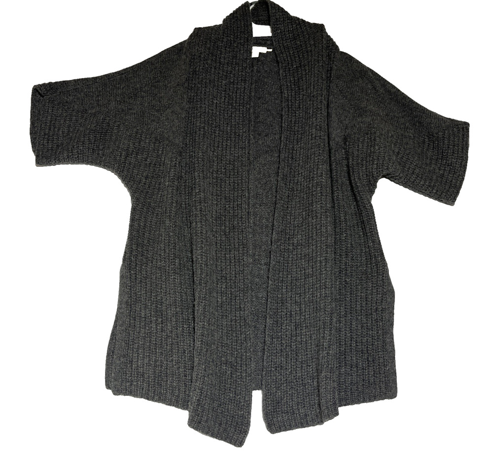 Toad & Co Wool Cardigan Sweater Womens Small Gray Open Chunky Knit Side Slits